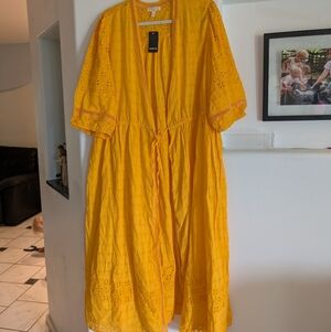 Torrid Festi Yellow Cotton Eyelet Maxi Kimono Duster – NWT